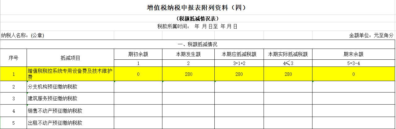 一般納稅人稅控盤增值稅減免附列表四填報